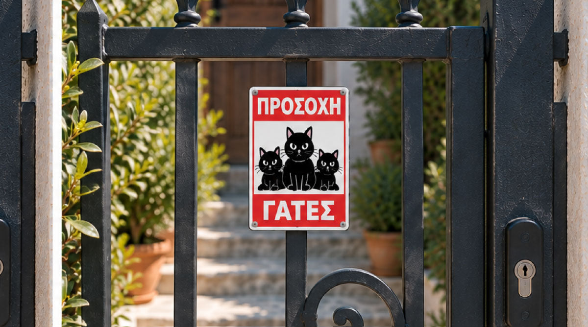 ΠΡΟΣΟΧΗ ΓΑΤΕΣ αστεία πινακίδα ελληνικής παραγωγής