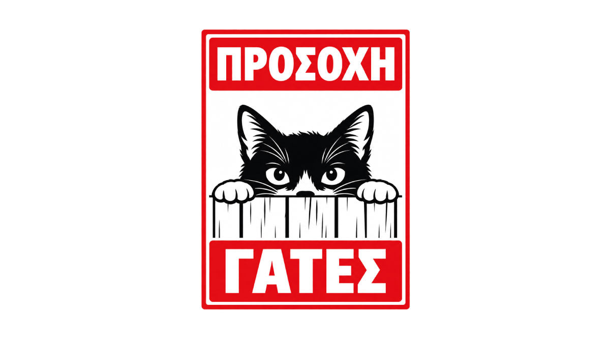 ΠΡΟΣΟΧΗ ΓΑΤΕΣ αστεία αυτοκόλλητο ελληνικής παραγωγής